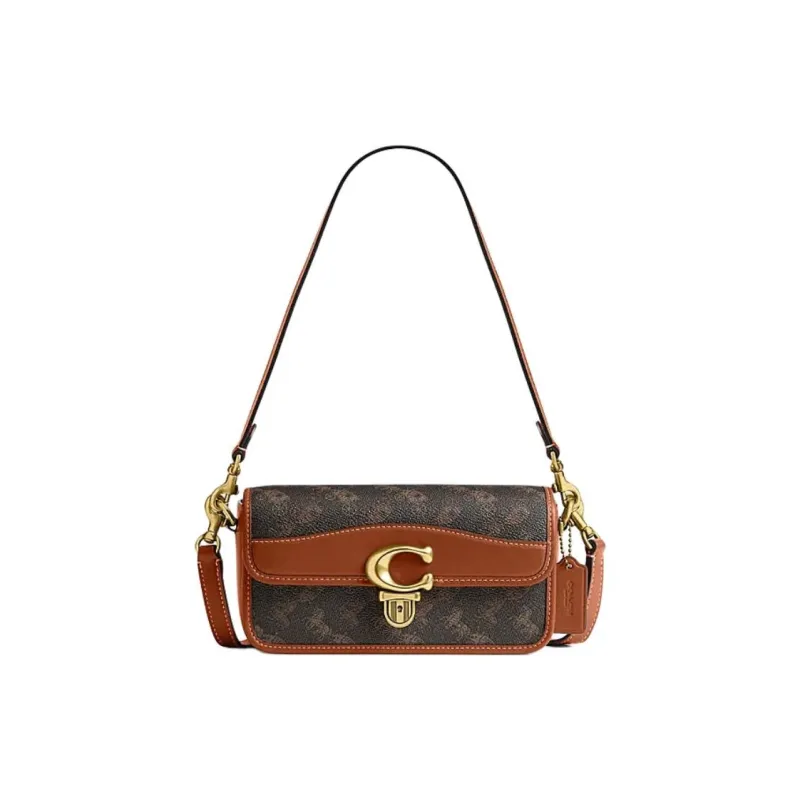 COACH Studio Artificial Leather With Cow Leather Shoulder Bag, Crossbody Bag Trumpets Women's Black & Brown-0
