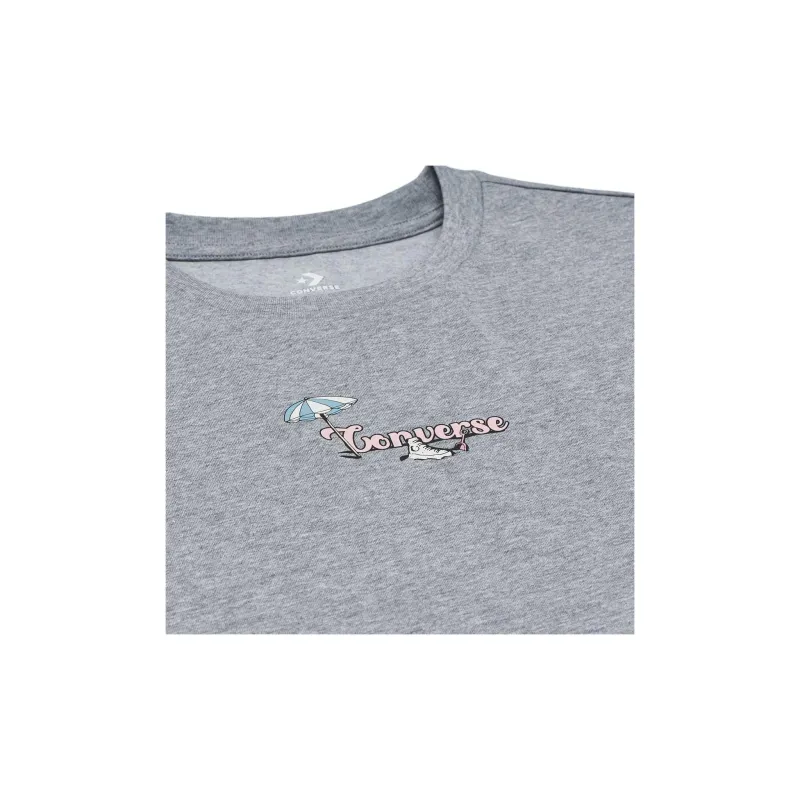 Converse Summer Beach Drop Shoulder Sleeve T Shirt Women's Gray-2