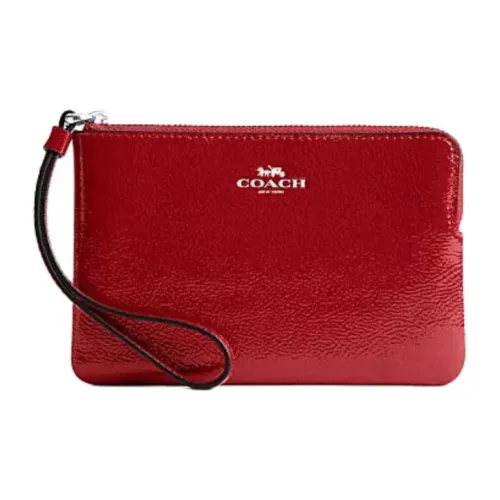 COACH Corner Zip Cow Leather Wrist Bag Clutch Trumpets Women's Red