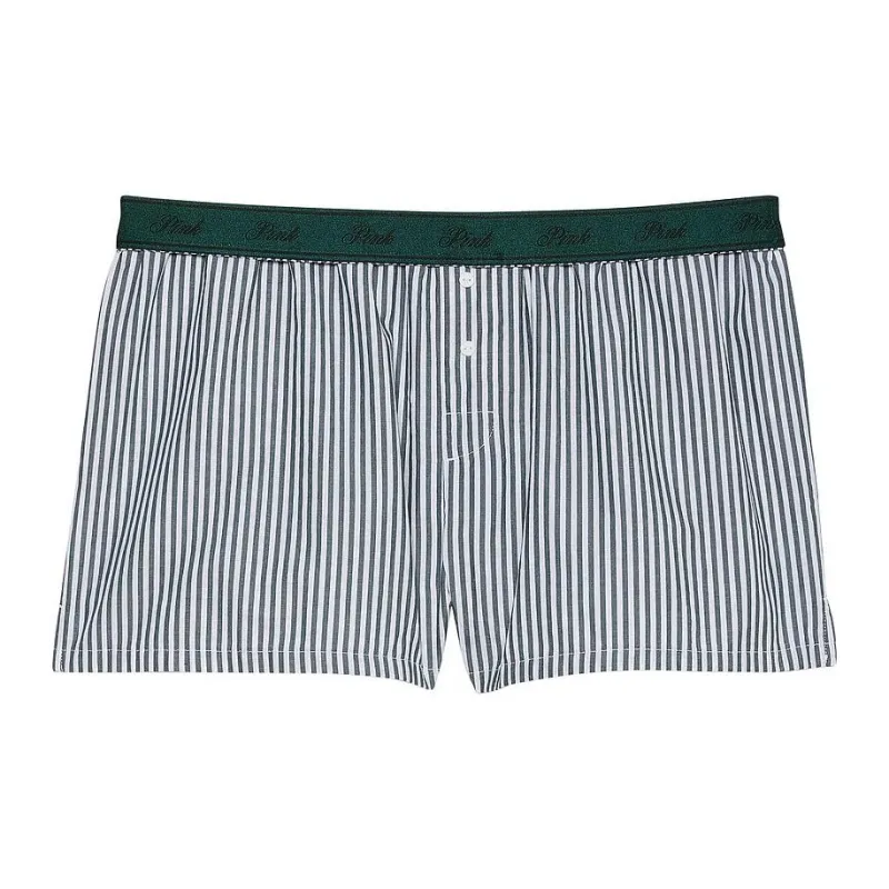 Victoria's Secret PINK Cotton Poplin Boxer Shorts / DFOWS Pajama Pants Women's Green-0
