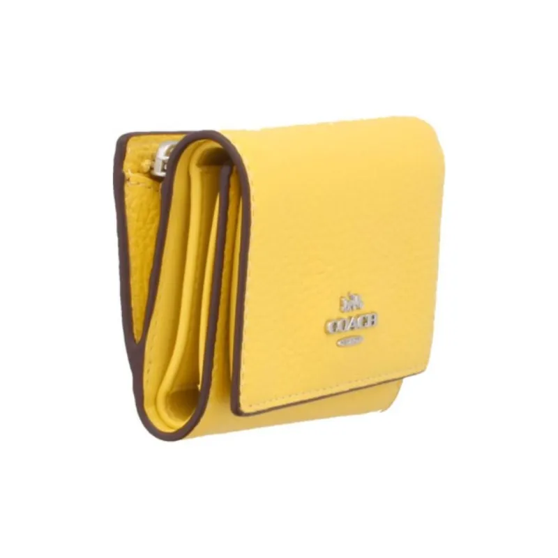 COACH Micro Leather Wallet Mini Women's Silver & Vintage Yellow-2