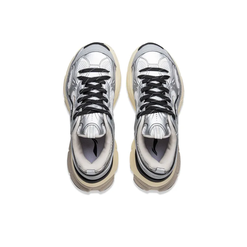 LiNing Star Shock Absorbers Slip Resistant, Abrasion Resistant, Breathable Low Top Chunky Sneakers Women's Silver White-3