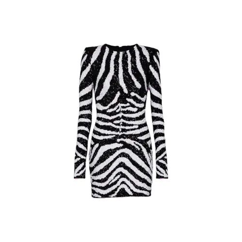 BALMAIN Short Two-Tone Zebra Sequin Dress