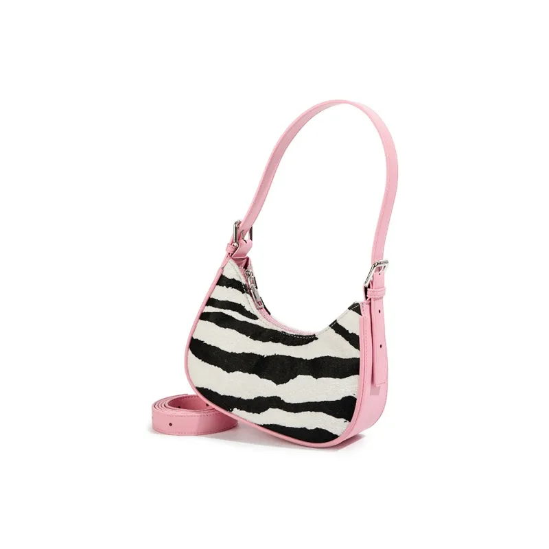 CAEISL&KCIEL PU Crescent Bag Shoulder Bag Regular Women's Zebra Print Pink-2