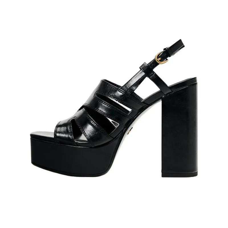 ZARA Strap Sandals 14cm Women's Black-0