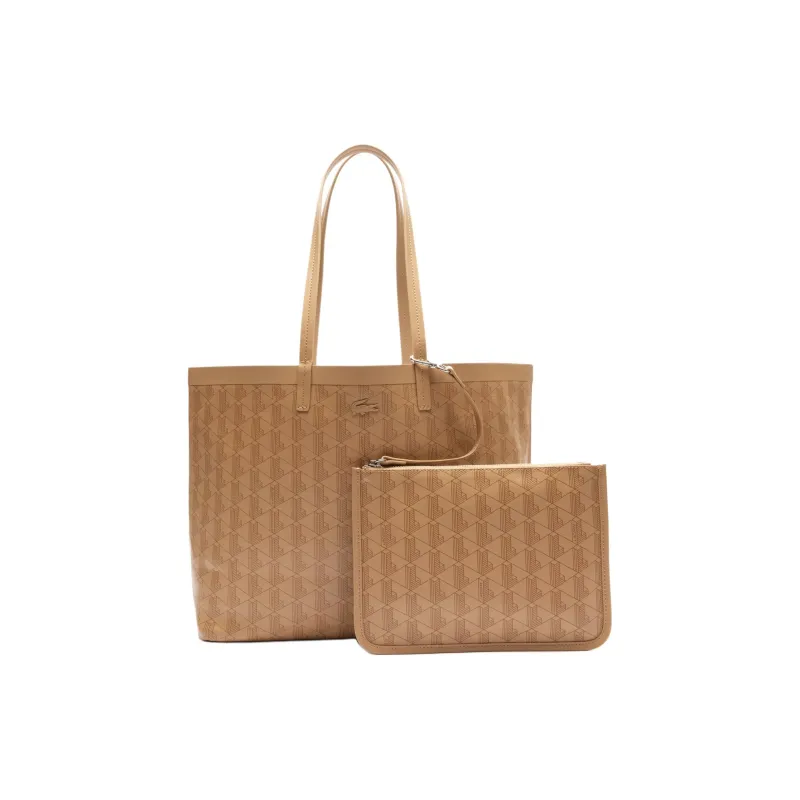 LACOSTE Cotton Tote Bag, Shopping Bag, Shoulder Bag, Handbag Women's Beige-0