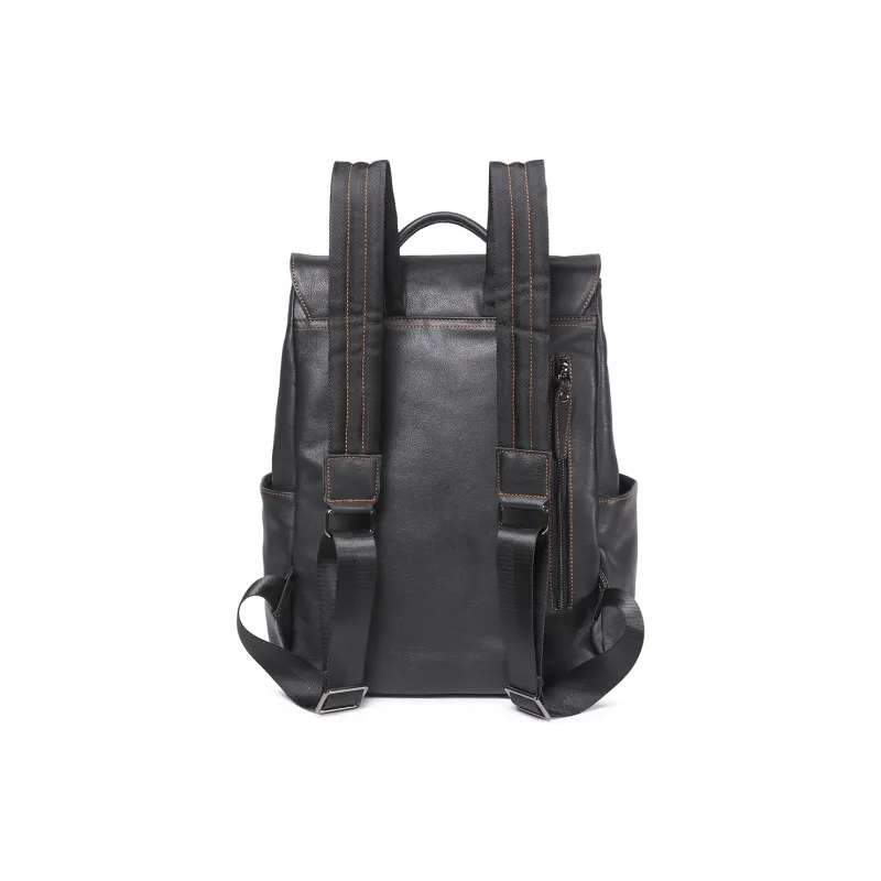 LARTIGENT Top Grain Cow Leather Backpack Men's Black-2