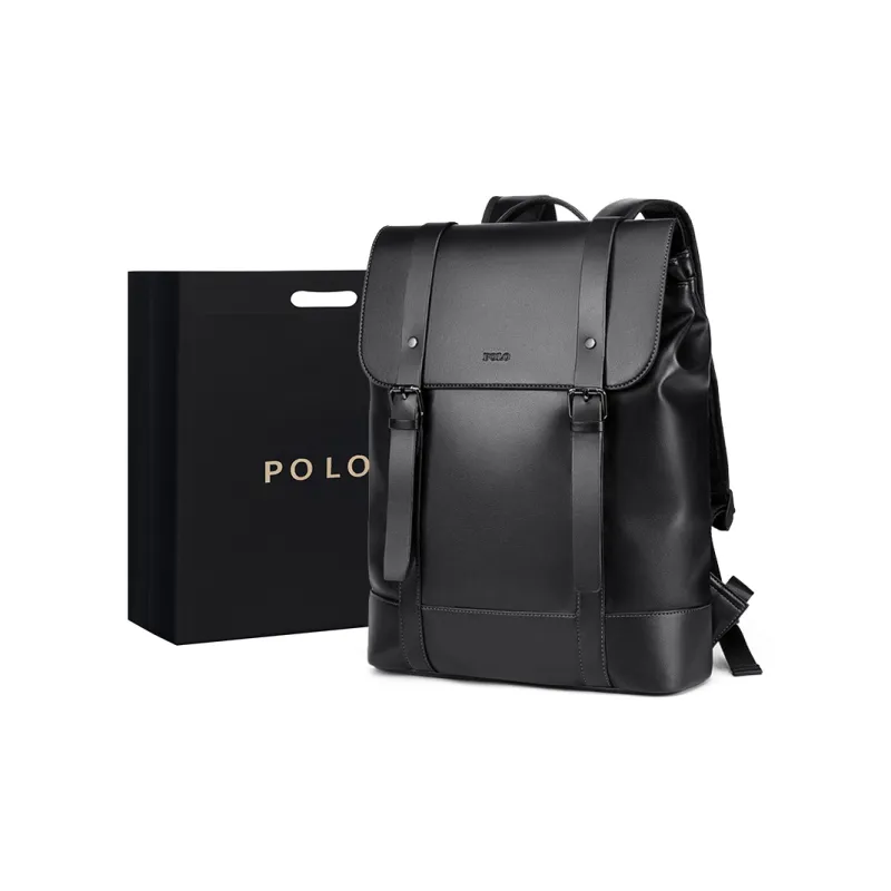 POLO Synthetic Leather 17.3 Laptop Bag Backpack Men's Backpack Extra Large Men's Black/Gray-0