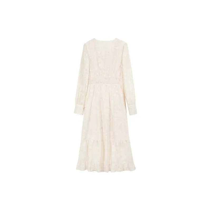 Long Sleeved Fashion Dress Women's Apricot Single Item-1