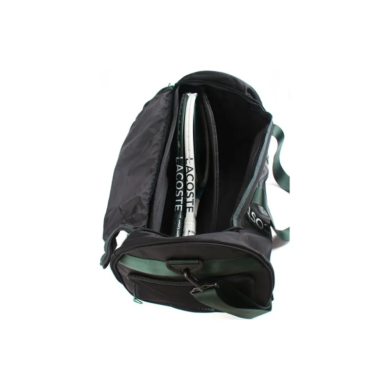 LACOSTE Polyester One Shoulder Crossbody Handbag, Travel Bag Regular Unisex Black & Green-4