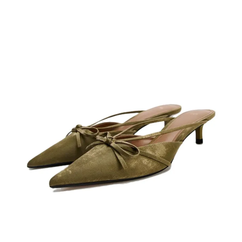 ZARA Wrap-toe Slippers Women's Green-2