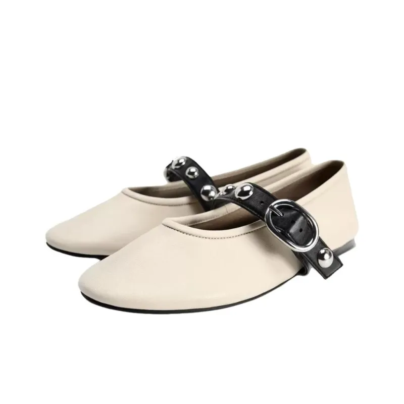 ZARA Flat Mary Jane Shoes Women's Beige-2