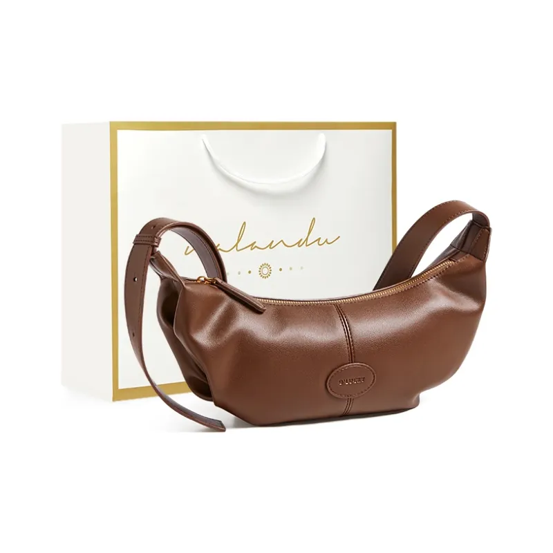 Narandu Cow Leather Croissant Bag Shoulder Bag Large Size Women's Coffee-0