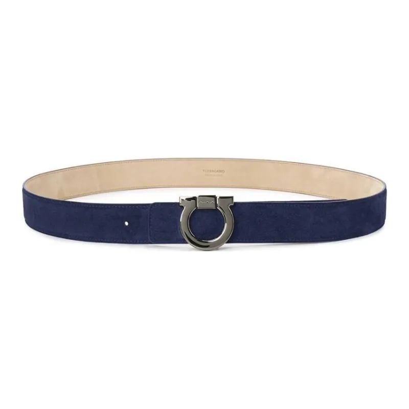 FERRAGAMO Suede Leather Belts Men's Blue 3.5CM-2