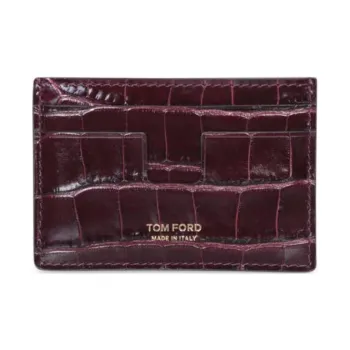 TOM FORD Calfskin Card Holder Men's Burgundy