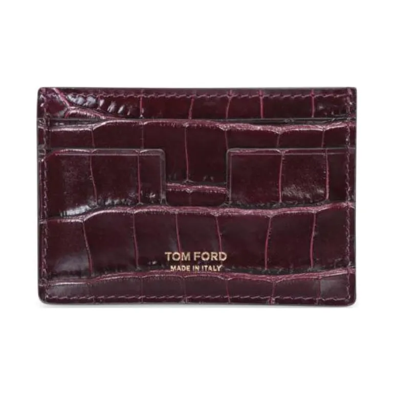 TOM FORD Calfskin Card Holder Men's Burgundy-0