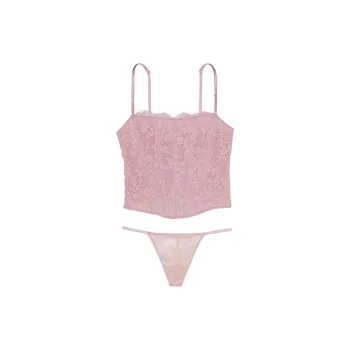Victoria's Secret Very Sexy Twinkle Strap Lace Corset Set /CR Pajama Set Women's Pink Rose