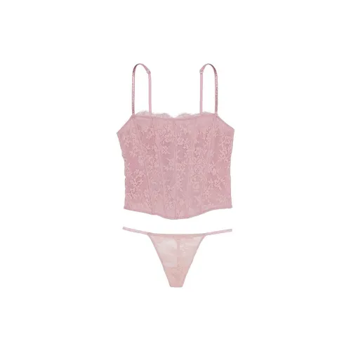 Victoria's Secret Very Sexy Twinkle Strap Lace Corset Set /CR Pajama Set Women's Pink Rose