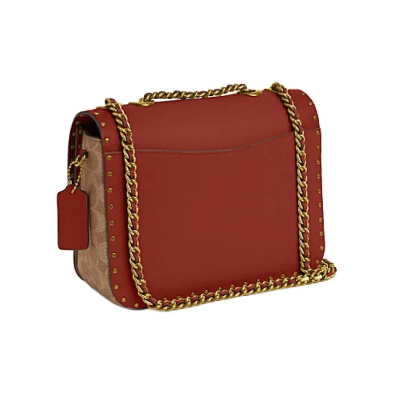 COACH Madison Cow Leather Crossbody Bag Shoulder Bag Medium Size Women's Brown Yellow And Rusty Red-1