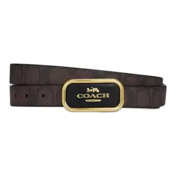 COACH Calfskin Coated Canvas Leather Belts Unisex Gold/Brown Black Width 2.5CM