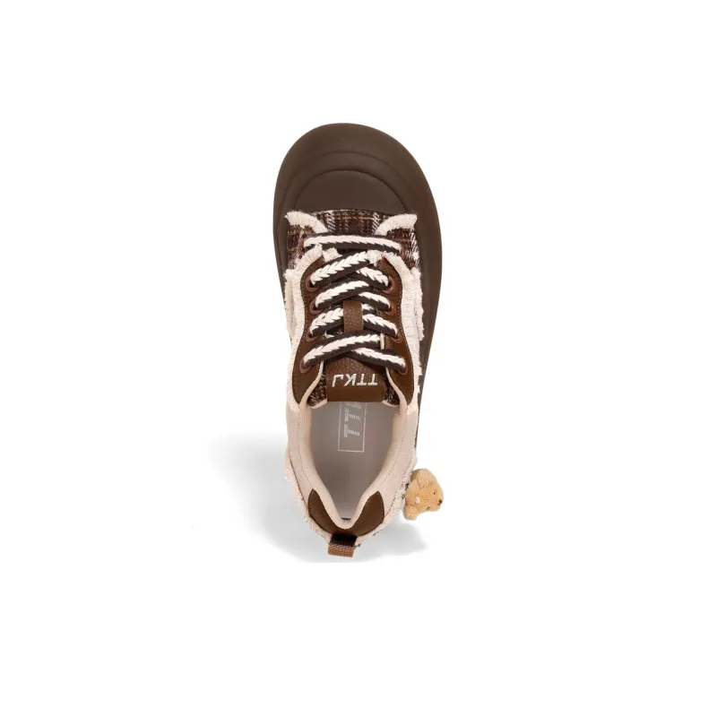 TTKJ Height Increasing Wear Resistant Slip Resistant Low Top Skateboard Shoes Women's Teddy Brown-4