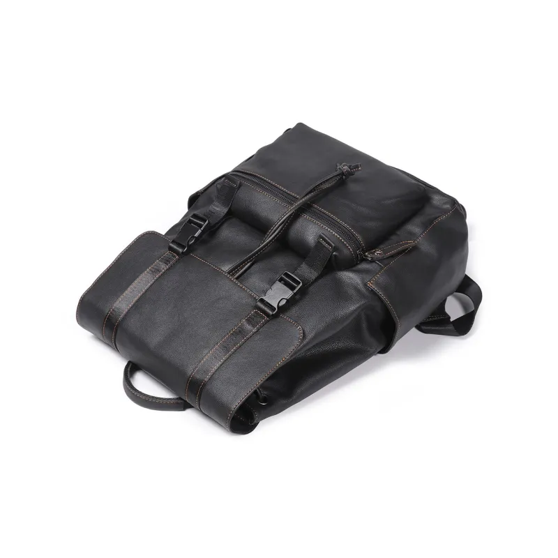 LARTIGENT Top Grain Cow Leather Backpack Men's Black-3
