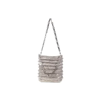 AT CHERINE Czech Drills Handbag Shoulder Bag Women's Shiny Silver / Midnight Black