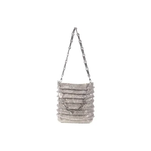 AT CHERINE Czech Drills Handbag Shoulder Bag Women's Shiny Silver / Midnight Black