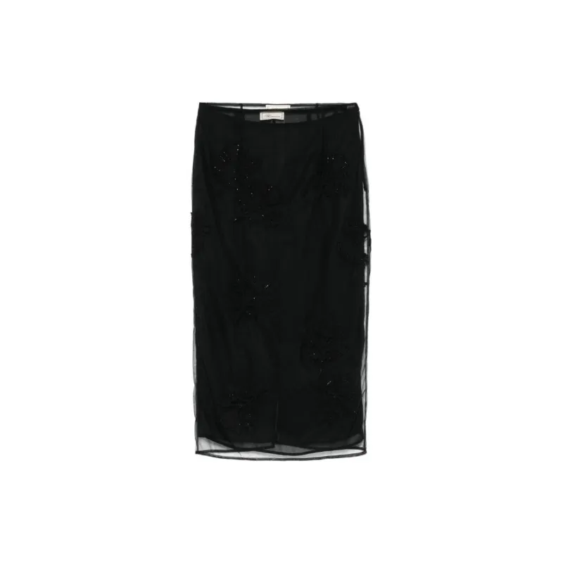 Blumarine Rear Slit Tulle Midi Skirt-9