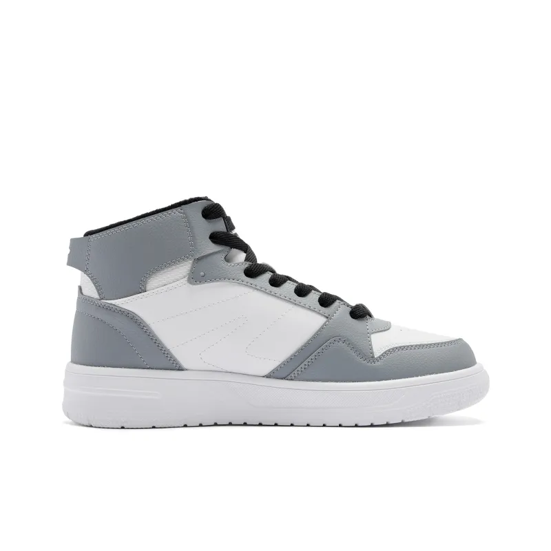 QIAODAN Coverage Anti Slip Wear Resistant Breathable Height Increasing Warm High Top Skateboard Shoes Men's Gray White-1