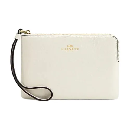COACH Corner Zip Cow Leather Wrist Bags Clutches Small Size Women's Pearl