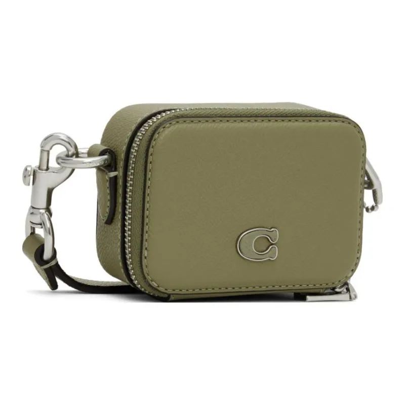 COACH Cross Grain Leather Camera Bag, Shoulder Bag, Crossbody Bag Mini Men's Olive Green-1