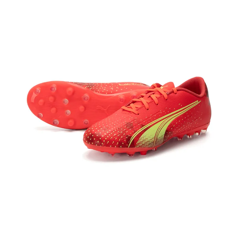 PUMA Ultra Play Jr MG Anti Slip Wear Resistant Low Top Soccer Shoes Red Teenagers-1
