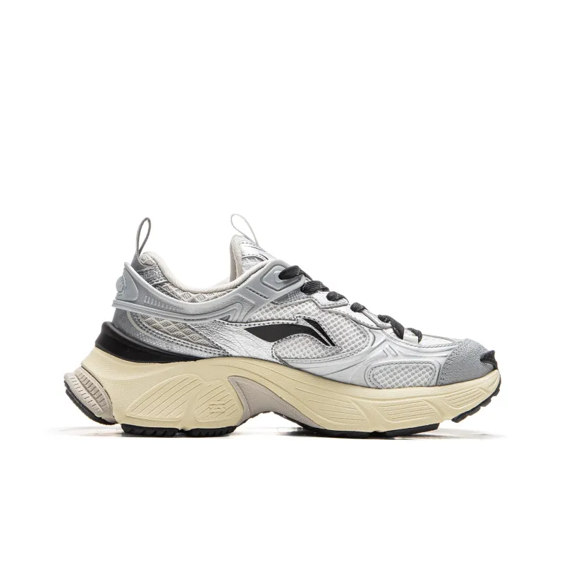 LiNing Star Shock Absorbers Slip Resistant, Abrasion Resistant, Breathable Low Top Chunky Sneakers Women's Silver White-1