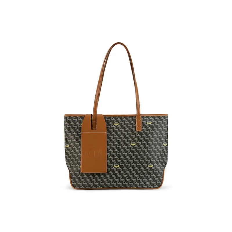 CHRISBELLA Synthetic Leather Large Capacity Tote Bag, Shoulder Bag Large Size Unisex Brown-1