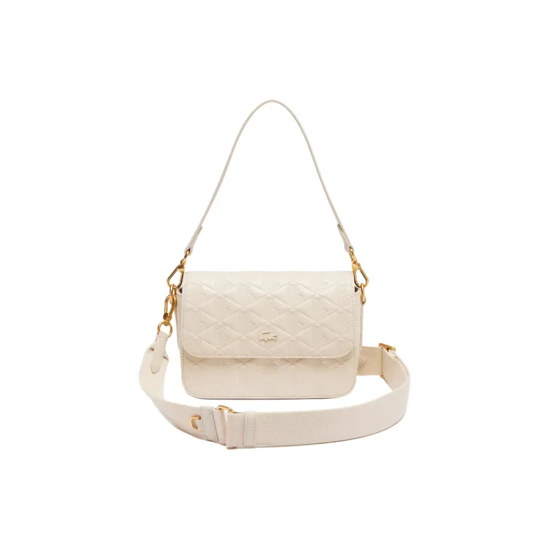 LACOSTE Cow Leather Portable Crossbody Bag, Shoulder Bag Women's Beige-1