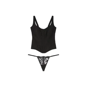 Victoria's Secret Very Sexy Classic Lace Corset Set /BLACK Pajama Set Women's Black