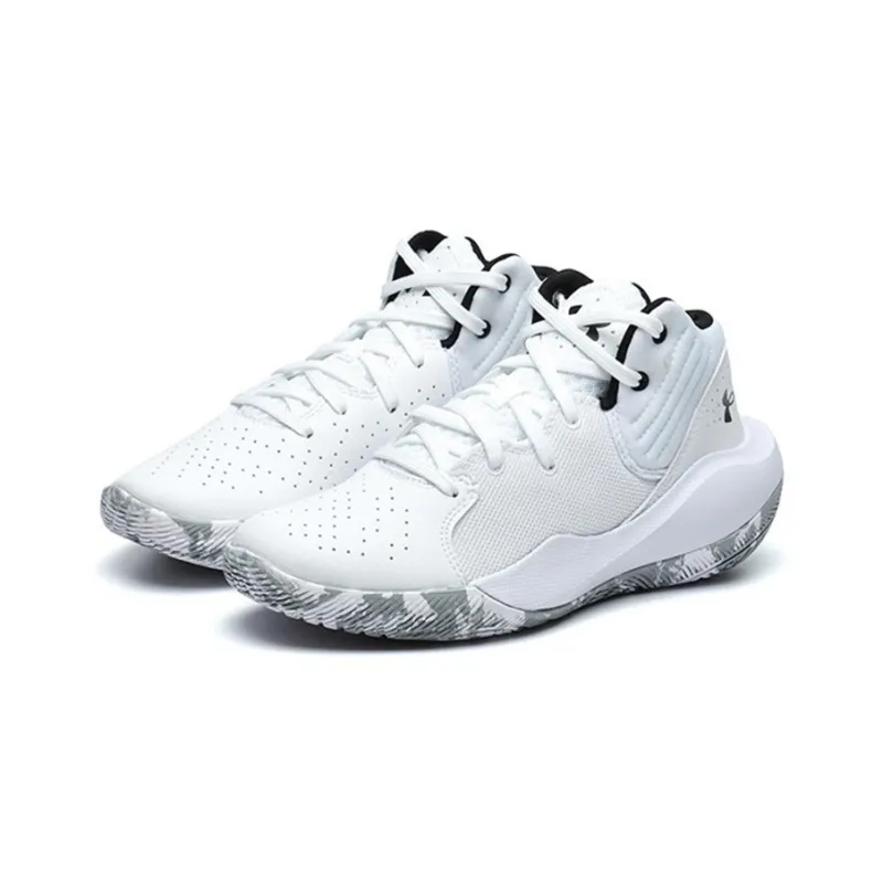 Under Armour Jet '21 SYN Anti Slip Wear Resistant Mid Top Performance Basketball Shoes White Teenagers-1