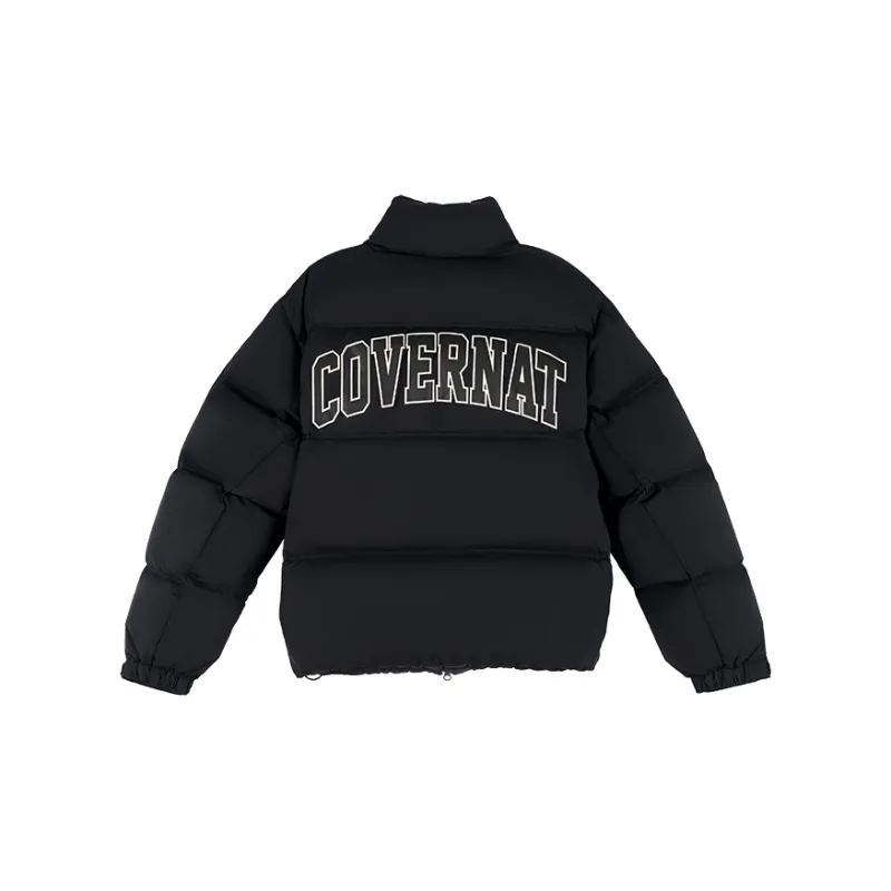 COVERNAT Stand Collar Arched Letter Design Thickened Down Jacket Unisex Black-1