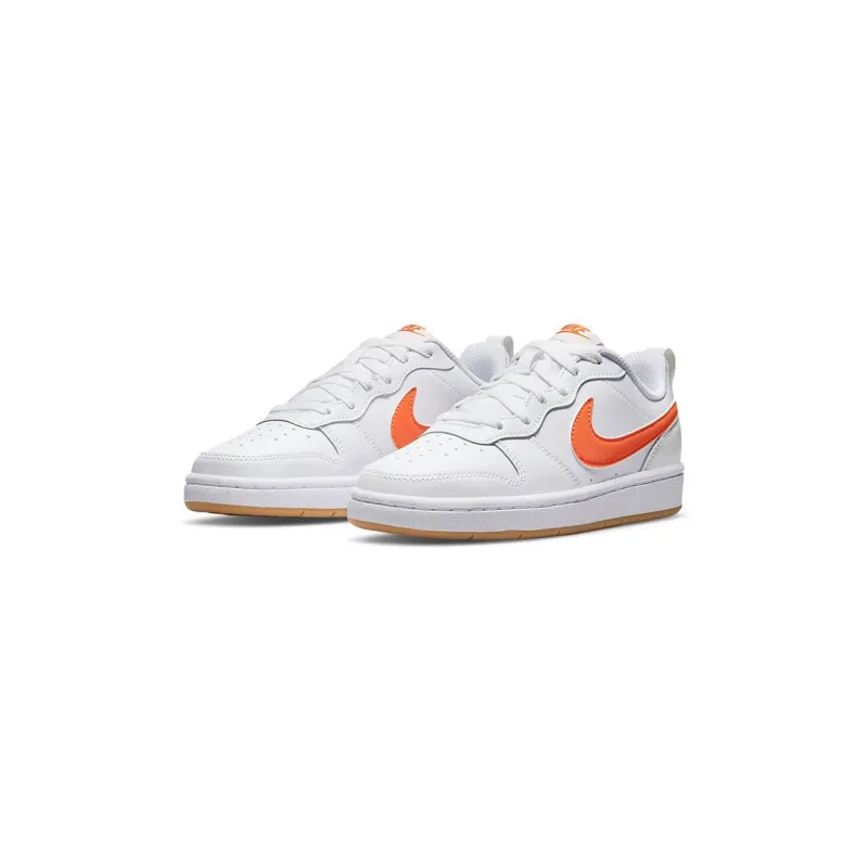 Nike Court Borough 2 Low 2 Slip Resistant Lightweight Cushioning Low Top Kids' Skateboarding Shoes White Orange Unisex-2