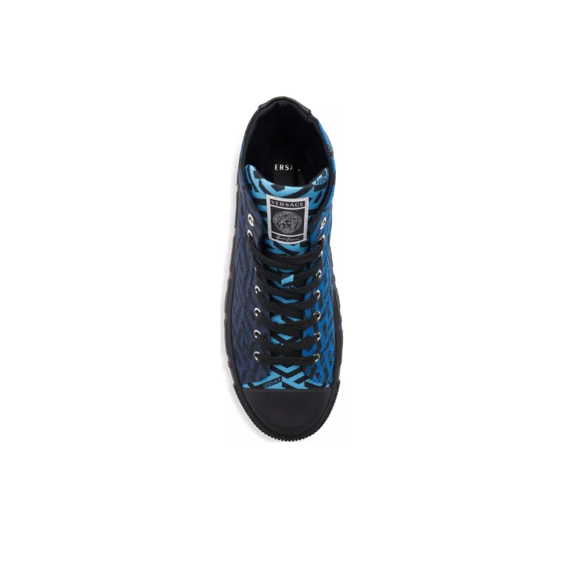 VERSACE Greca High Top Greek Print Dark Blue Black-3