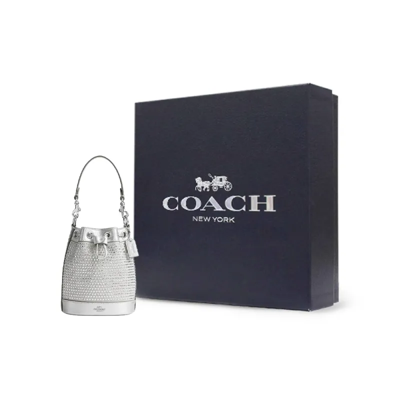 COACH Fabric With Cow Leather Bucket Bag, Portable Crossbody Bag, Shoulder Bag Mini Women's Silver-6
