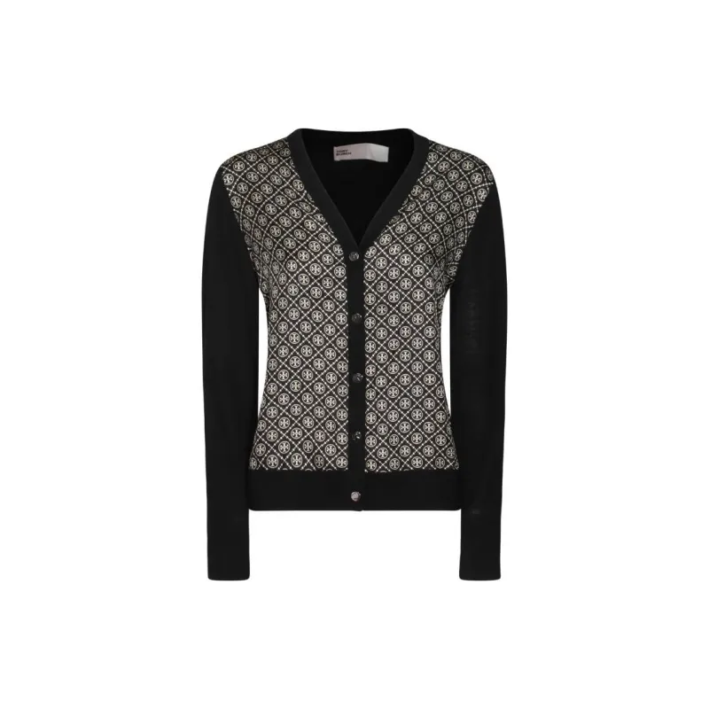 TORY BURCH Logo Detailed V Neck Cardigan-11