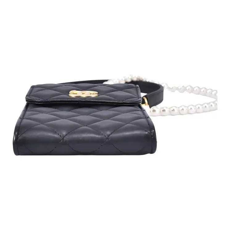 CHANEL Lambskin Shoulder Bag, Crossbody Bag, Cell Phone Pouch Mini Women's Black-2