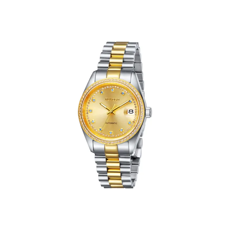 RUNOSD Automatic Mechanical Movement Gold-Plated Strap Watch Men's Watches Gold Dial-14