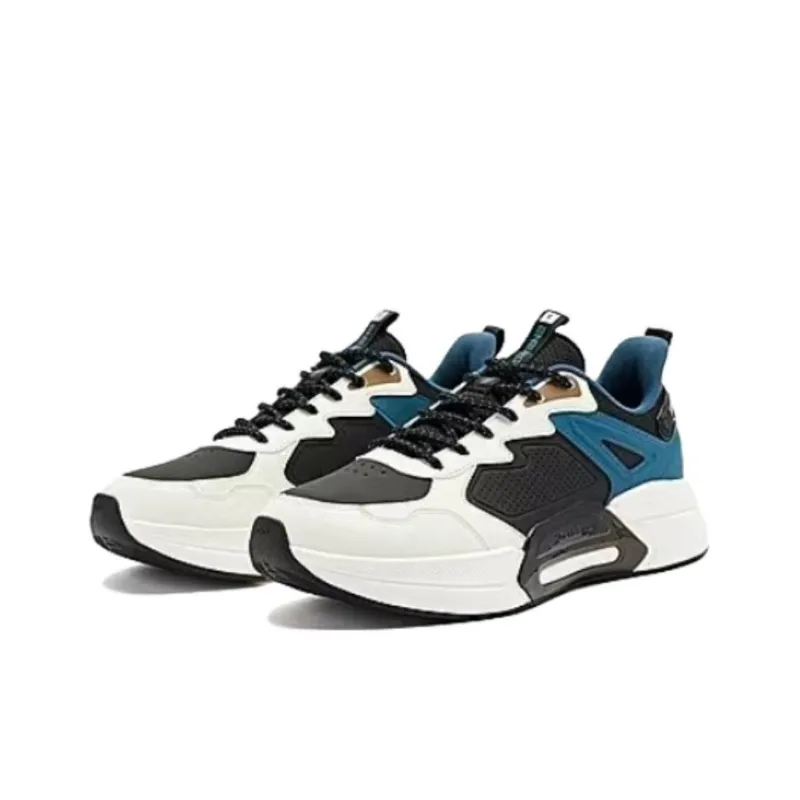 QIAODAN Anti Slip Wear Resistant Low Top Running Shoes Men's White Black Blue-4