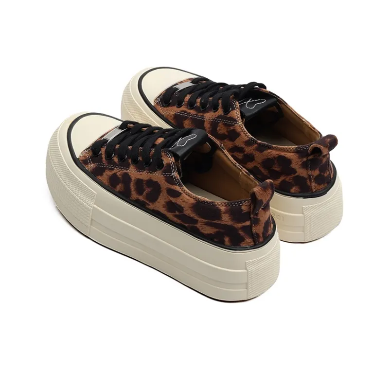 CENTRAL&KITTY Wear-Resistant Low-Top Skateboard Shoes Heel Height 4cm Women's Leopard Print-2