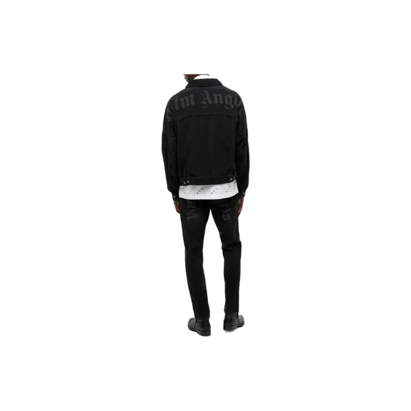 PALM ANGELS FW21 Corduroy Logo Denim Jacket Black-4