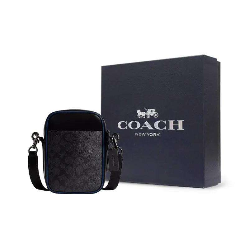 COACH Coated Canvas Shoulder Bag, Crossbody Bag Medium Size Men's Black-5