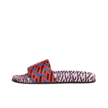 VERSACE La Greca Print Slide Red Pink Black Women's